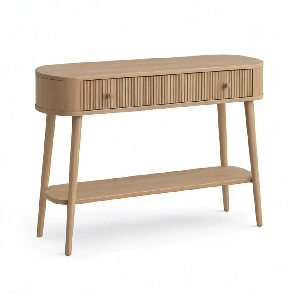 Konsola, 2 szuflada konsola wejścia z półką MDF z okaczowanym dębem owalnym o owalnym kształcie 110 x 35 x 80 cm
