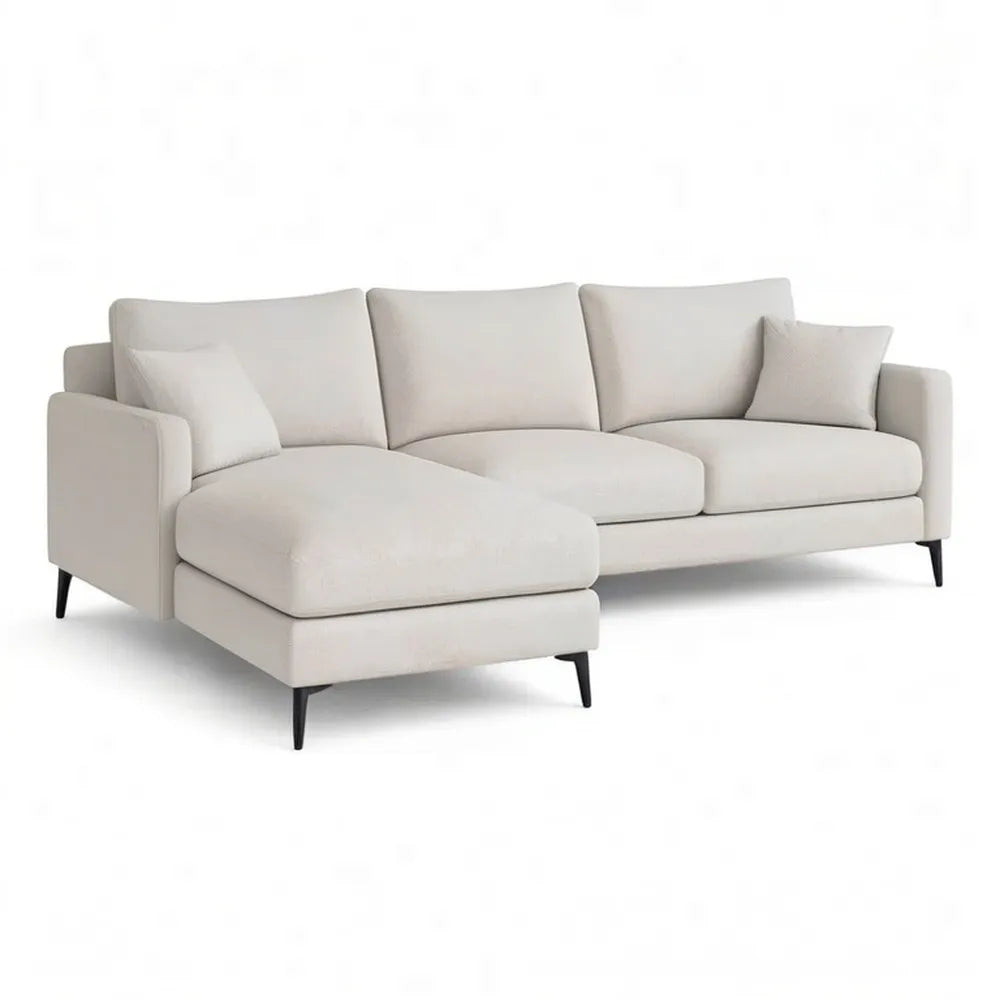 Sofa, Kanapa narożna 250 x 160 x 85 cm beżu z tkaniną pokrywającą ottomanę i czarne metalowe nóżki