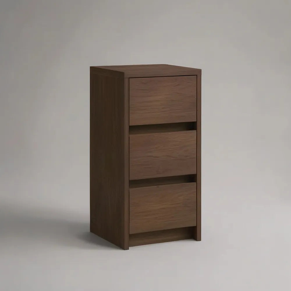 Szafka nocna, Stół przy łóżku 40 x 35 x 60 cm brązowy z trzema szufladami i prostokątną konstrukcją w drewnie kompozytowym