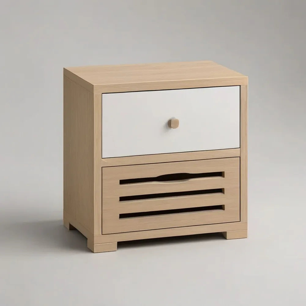 Szafka nocna, Stół przy łóżku 60 x 40 x 55 cm lekki i biały dąb z 2 szufladami MDF
