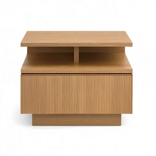 Szafka nocna, Prostokątny stół z boku łóżka w MDF fornirowany brązowy dąb 60 x 40 x 55 cm