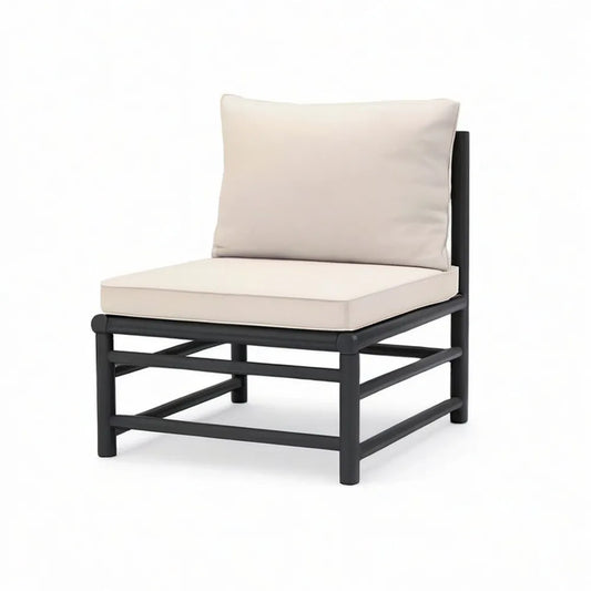 Sofa ogrodowa, Fotel ogrodowy 75 x 80 x 80 cm z tapicerowaną częścią wypoczynkową Beżowa metalowa rama Czarna