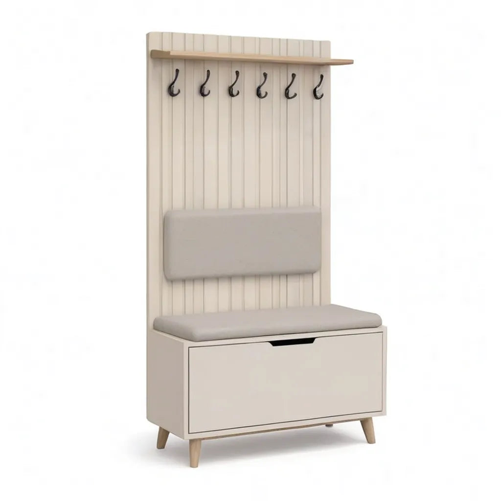 Szafka wejściowa z szafką na ławkę i obuwie 100 x 35 x 190 cm w beżowych melaminowanych panelach MDF