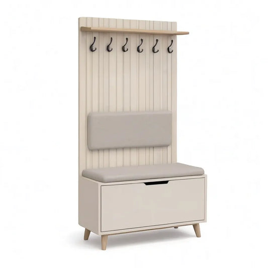 Szafka wejściowa z szafką na ławkę i obuwie 100 x 35 x 190 cm w beżowych melaminowanych panelach MDF