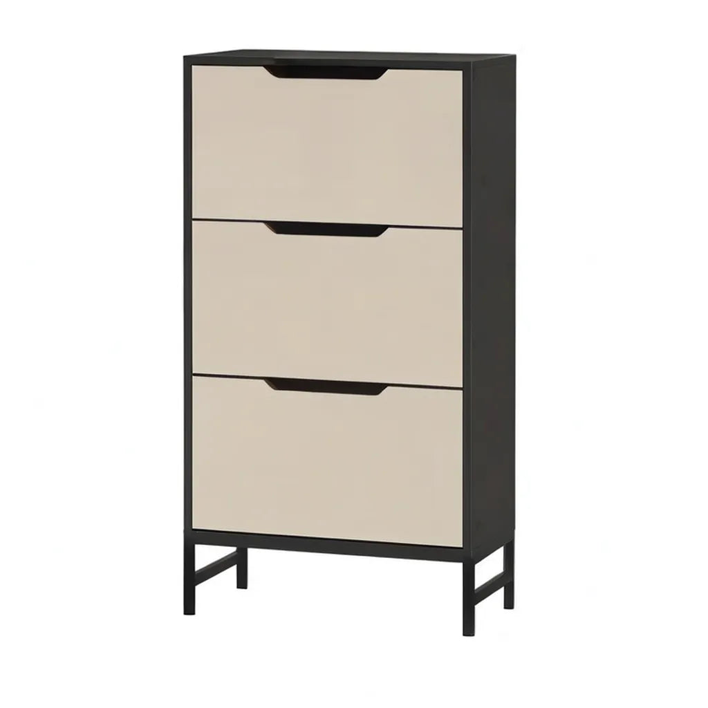 Szafka na buty, 3 przednie buty składane w MDF i czarne i beżowe prostokątne stali 60 x 24 x 120 cm