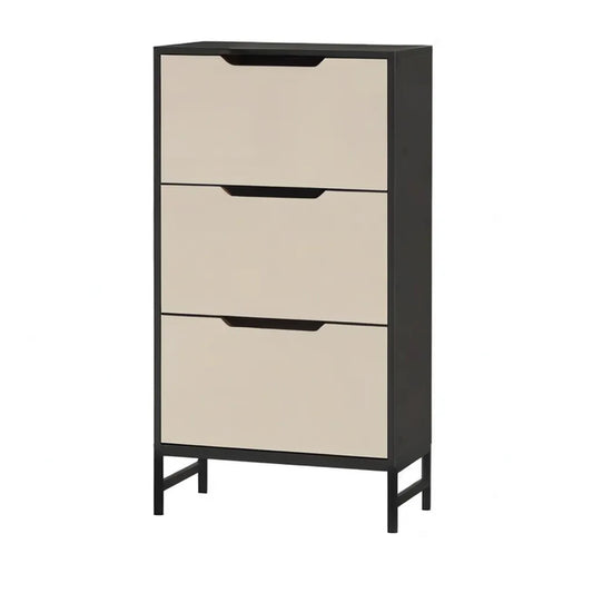Szafka na buty, 3 przednie buty składane w MDF i czarne i beżowe prostokątne stali 60 x 24 x 120 cm