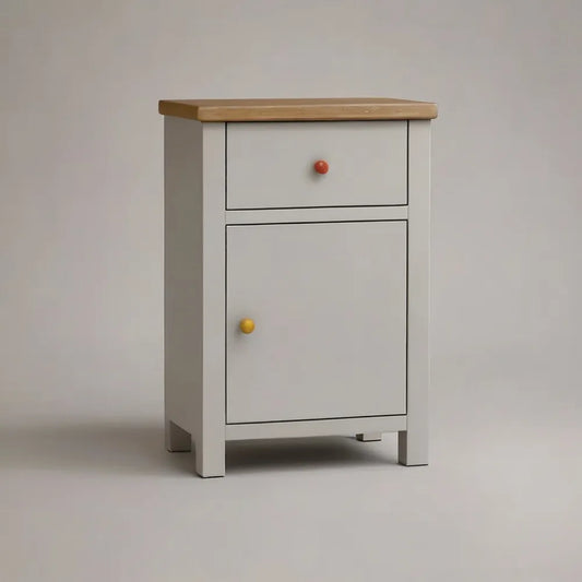 Szafka nocna, Stół do spania 50 x 40 x 60 cm biały z szufladą i MDF efekt drzwi naturalne drewno