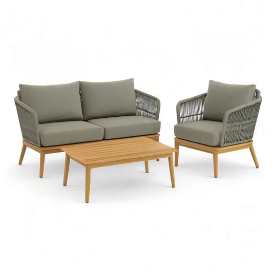 Sofa ogrodowa, Meble ogrodowe zestaw 4- część z 2-osobową sofą 2 fotele i stolik kawowy acacia drewno szare naturalne kolory