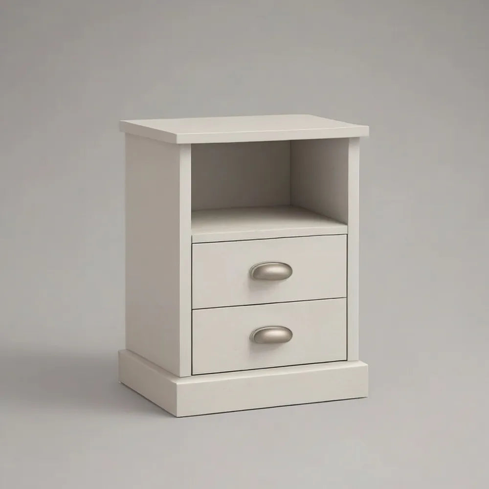 Szafka nocna, Biała stół nocny 60x40x60 cm z 2 szufladami i otwartym przedziałem MDF
