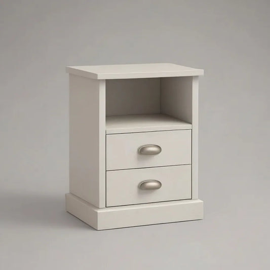 Szafka nocna, Biała stół nocny 60x40x60 cm z 2 szufladami i otwartym przedziałem MDF
