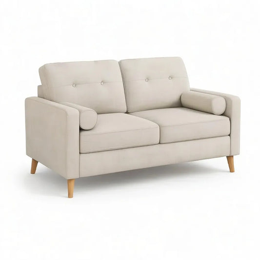 Sofa, 2-kanapa z tapicerowaną sofą 180 x 85 x 85 cm w beżowym kolorze z pokrywą tkaninową i drewnianymi nóżkami