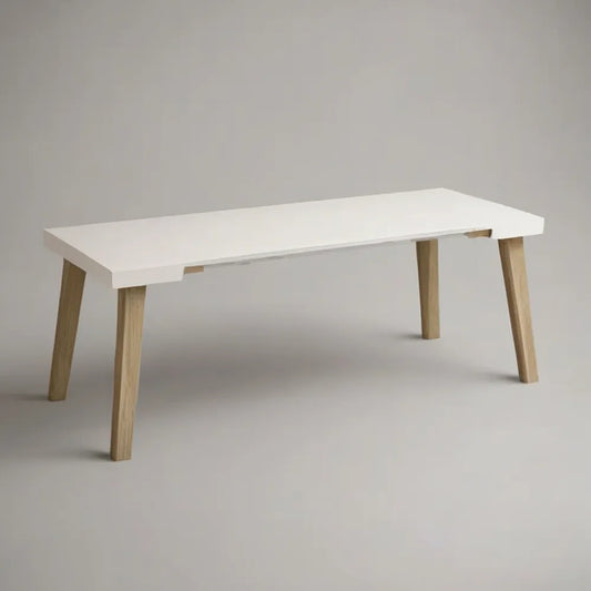 Konsola wejściowa 180 x 40 x 75 cm w białym drewnie i jasnym naturalnym drewnie z drewnianymi nogami