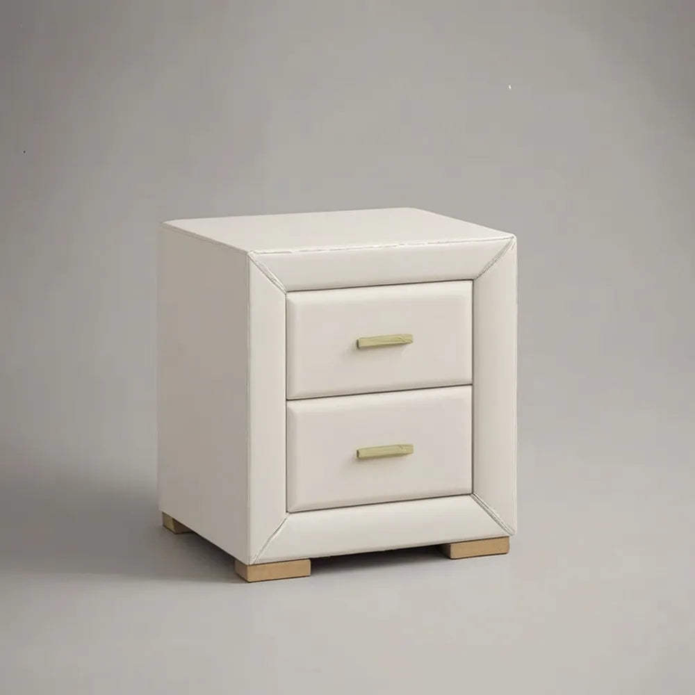 Szafka nocna, Stół do spania 60 x 45 x 55 cm w kolorze białym, eko-skóra PU z 2 szufladami i złotymi rękojeściami