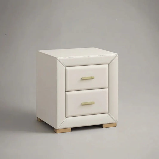Szafka nocna, Stół do spania 60 x 45 x 55 cm w kolorze białym, eko-skóra PU z 2 szufladami i złotymi rękojeściami