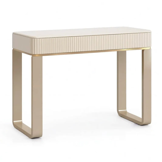 Konsola, Prostokątna konsola wejściowa z szufladą 100 x 35 x 80 cm MDF lakierowana beżowa i złota stal nierdzewna