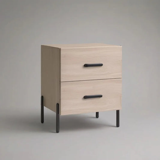 Szafka nocna, Płyta pilśniowa MDF z efektem lekkiego dębu 60 x 40 x 55 cm z 2 szufladami i metalowymi nogami