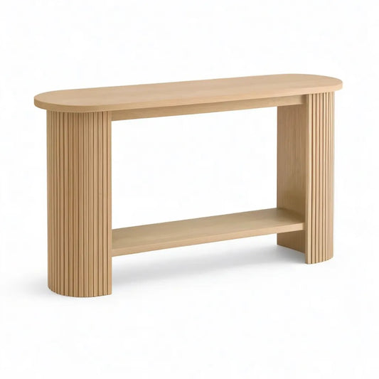 Konsola wejściowa z półką MDF z dębowym, owalnym kształtem 120 x 35 x 80 cm