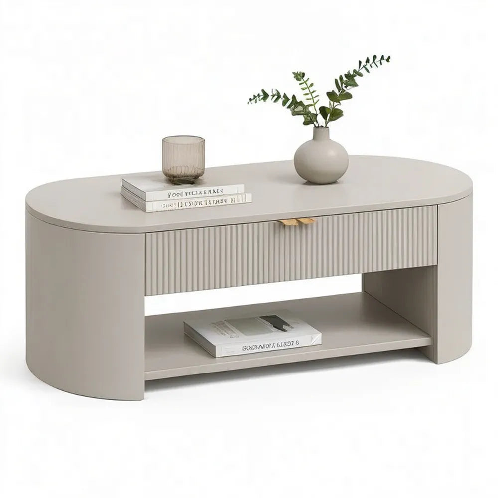 Stolik kawowy, Stół do kawy 120 x 60 x 40 cm z przechowalnią z MDF beżowy z przodu z żebrowaną