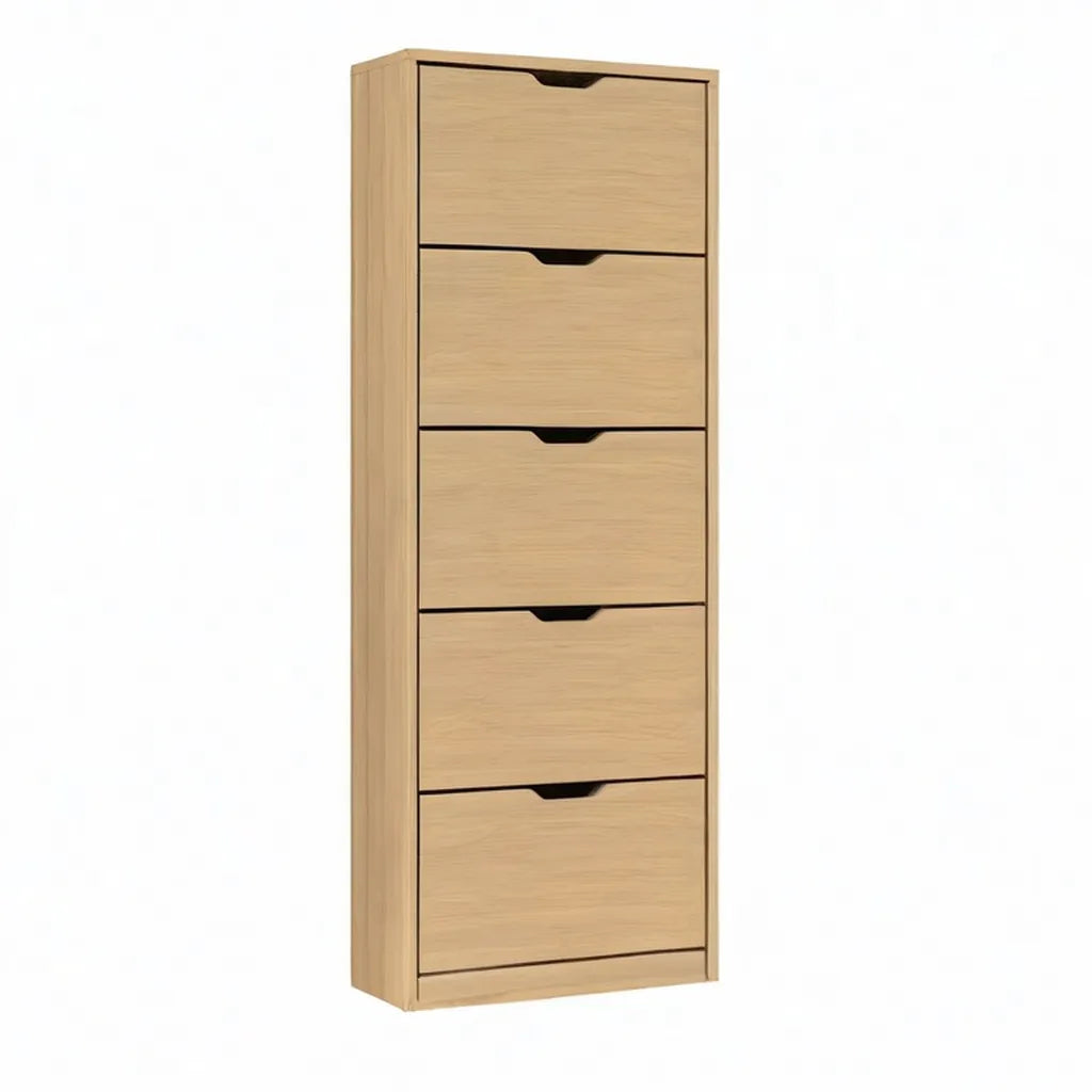 Szafka na buty, 5-drzwiowy obuw oszczędzający przestrzeń w MDF z naturalnym, prostokątnym dębem efekt 60 x 24 x 180 cm