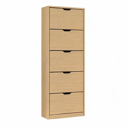 Szafka na buty, 5-drzwiowy obuw oszczędzający przestrzeń w MDF z naturalnym, prostokątnym dębem efekt 60 x 24 x 180 cm