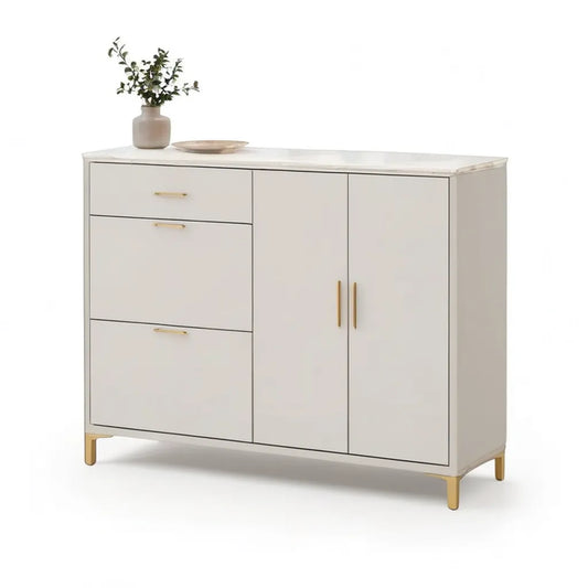 Szafka na buty 3 szuflady 2 drzwi z białego marmuru MDF 120 x 40 x 100 cm