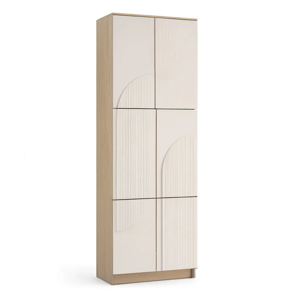 Szafka na buty, 6- drzwiowy wysoki but 60 x 35 x 180 cm w białej płycie wiórowej i dębie