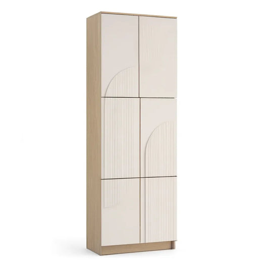 Szafka na buty, 6- drzwiowy wysoki but 60 x 35 x 180 cm w białej płycie wiórowej i dębie