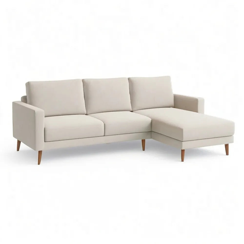 Sofa, Kanapa narożna 260 x 160 x 85 cm tkaniny beżowe z drewnianymi nóżkami