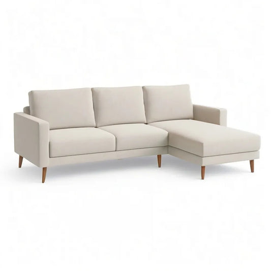 Sofa, Kanapa narożna 260 x 160 x 85 cm tkaniny beżowe z drewnianymi nóżkami