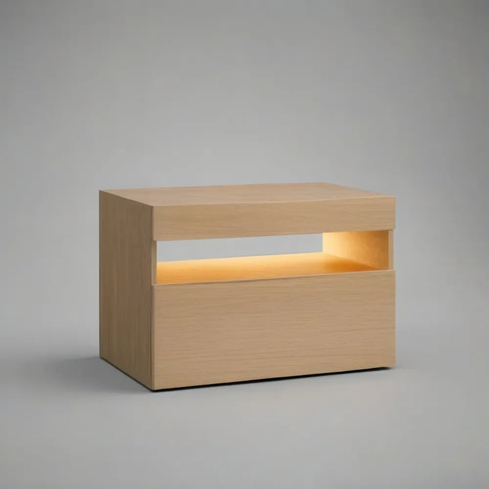 Szafka nocna, Lekki stół z dachem 60 x 40 x 35 cm z szufladą, otwartą komorą i oświetleniem LED