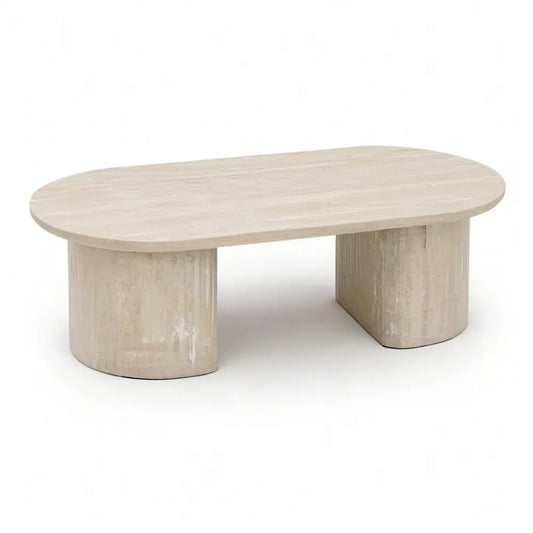 Stolik kawowy, Stół kawowy 120 x 60 x 38 cm z drewnianego materiału MDF w optyce kamiennej Beżowa Oval