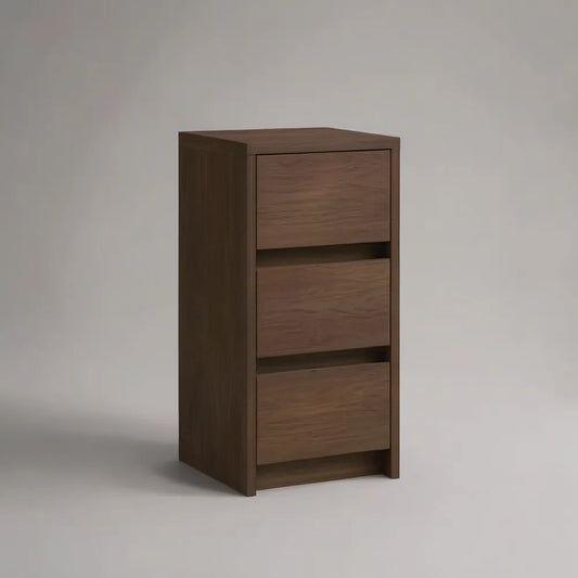 Szafka nocna, Stół przy łóżku 40 x 35 x 60 cm brązowy z trzema szufladami i prostokątną konstrukcją w drewnie kompozytowym